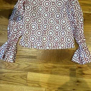 Alexis Elegant Red and White Patterned Blouse